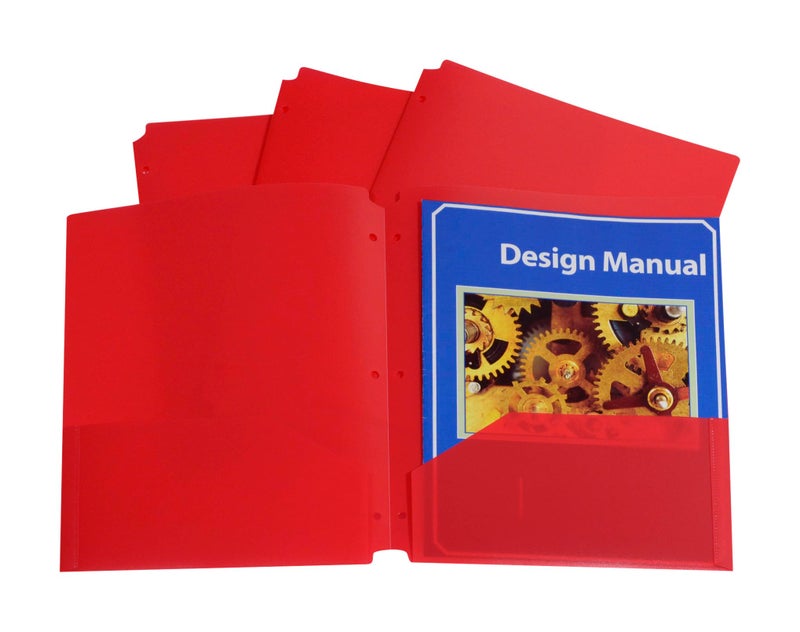 C-Line Two-Pocket Heavyweight Poly Portfolio Folder, 3-Hole Punch, 11 X 8.5, Red, 25/Box - Image 2